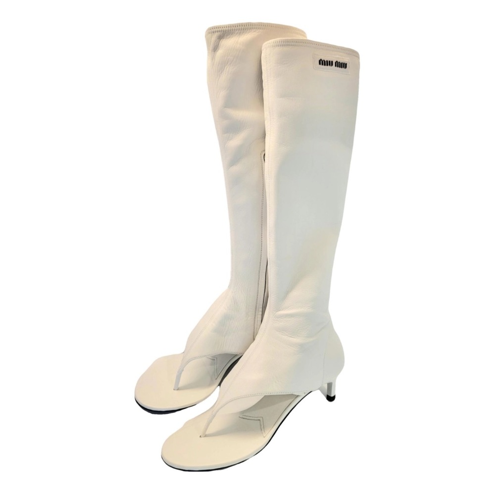 Miu Miu white stretch Napa leather boots